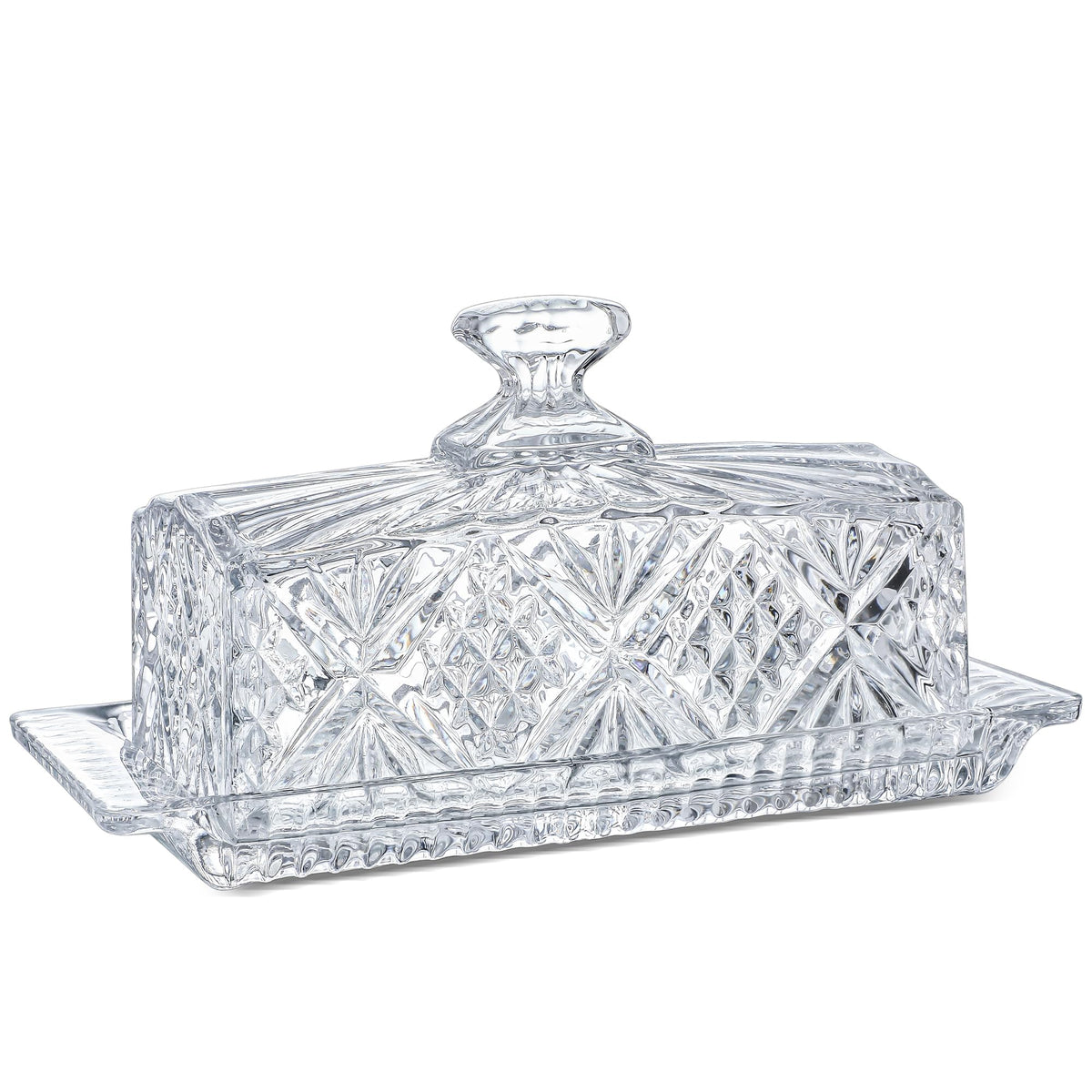 HDCRYSTALGIFTS 8inch Vintage Glass Butter Dish with Lid, Crystal Covered Butter Dish Butter Keeper Butter Holder Dishwasher Safe