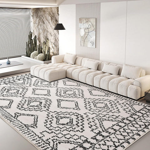 Leesentec Moroccan Area Rugs Living Room Rugs Modern Abstract Rug Geometric Carpet Non-slip Short Pile Rug Large Rugs for Living Room Soft Bedroom Area Rug (Ivory/Black, 200 * 250cm)