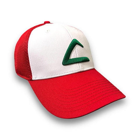 Embroidered Ash Ketchum Red and White, Premium 3D Puff Logo Poke League Trainer Anime Cosplay Snapback