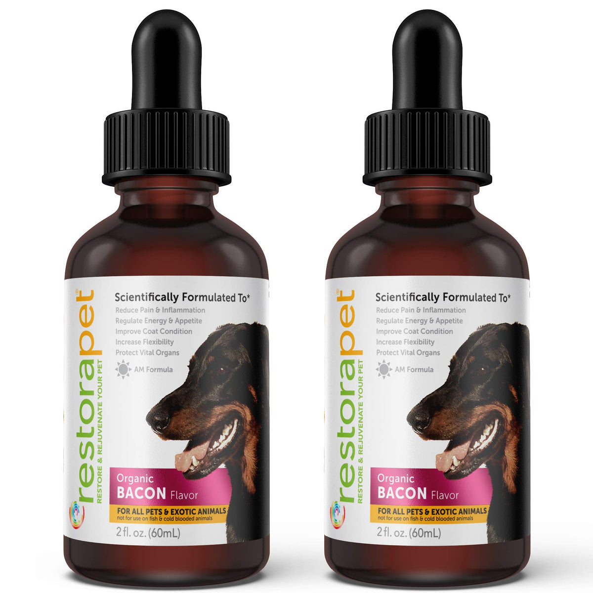 RestoraPet 2-Pack Dog & Cat Bacon Liquid Multivitamin | Dog Arthritis Pain Relief | Hip & Joint Vitamins for Dogs - Anti Inflammatory Supplement for Dogs & Cats | Organic & Non-GMO, Vet Approved