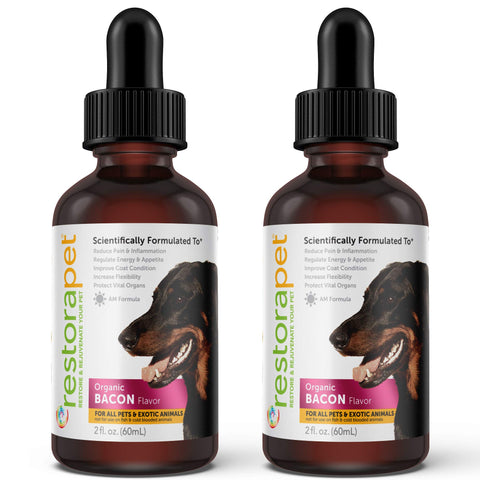 RestoraPet 2-Pack Dog & Cat Bacon Liquid Multivitamin | Dog Arthritis Pain Relief | Hip & Joint Vitamins for Dogs - Anti Inflammatory Supplement for Dogs & Cats | Organic & Non-GMO, Vet Approved