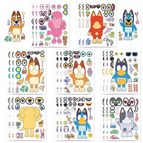 DKDDSSS 32 PCS Blue Dog Face Stickers, Blue Dog DIY Make a Face Stickers, DIY Stickers Gift Set for Kids, Make Your Own Blue Dog Stickers for Birthday Party Supplies, Kids Party Favor Supplies