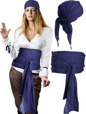 SATINIOR Pirate Costume Men Women Pirate Head Scarf Hat Accessories Pirate Sash Belt Bandana Waist Belt (Navy, Linen)