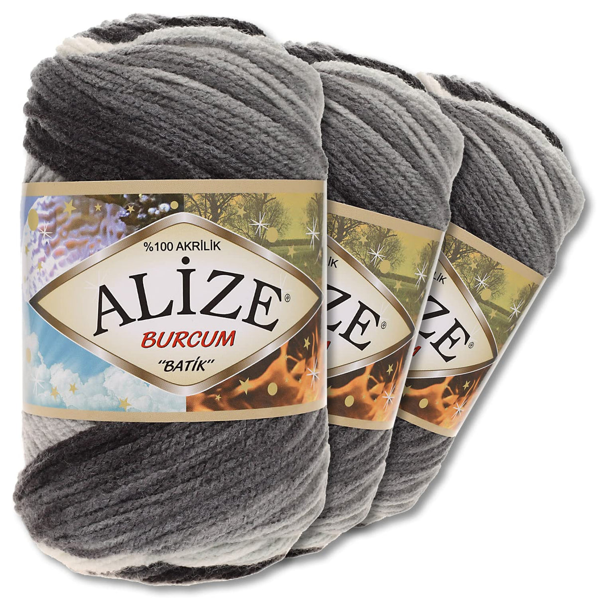 Alize 3 x 100 g Burcum Batik Premium Wool 100% Acrylic 29 Colours Gradient Accents (1900)