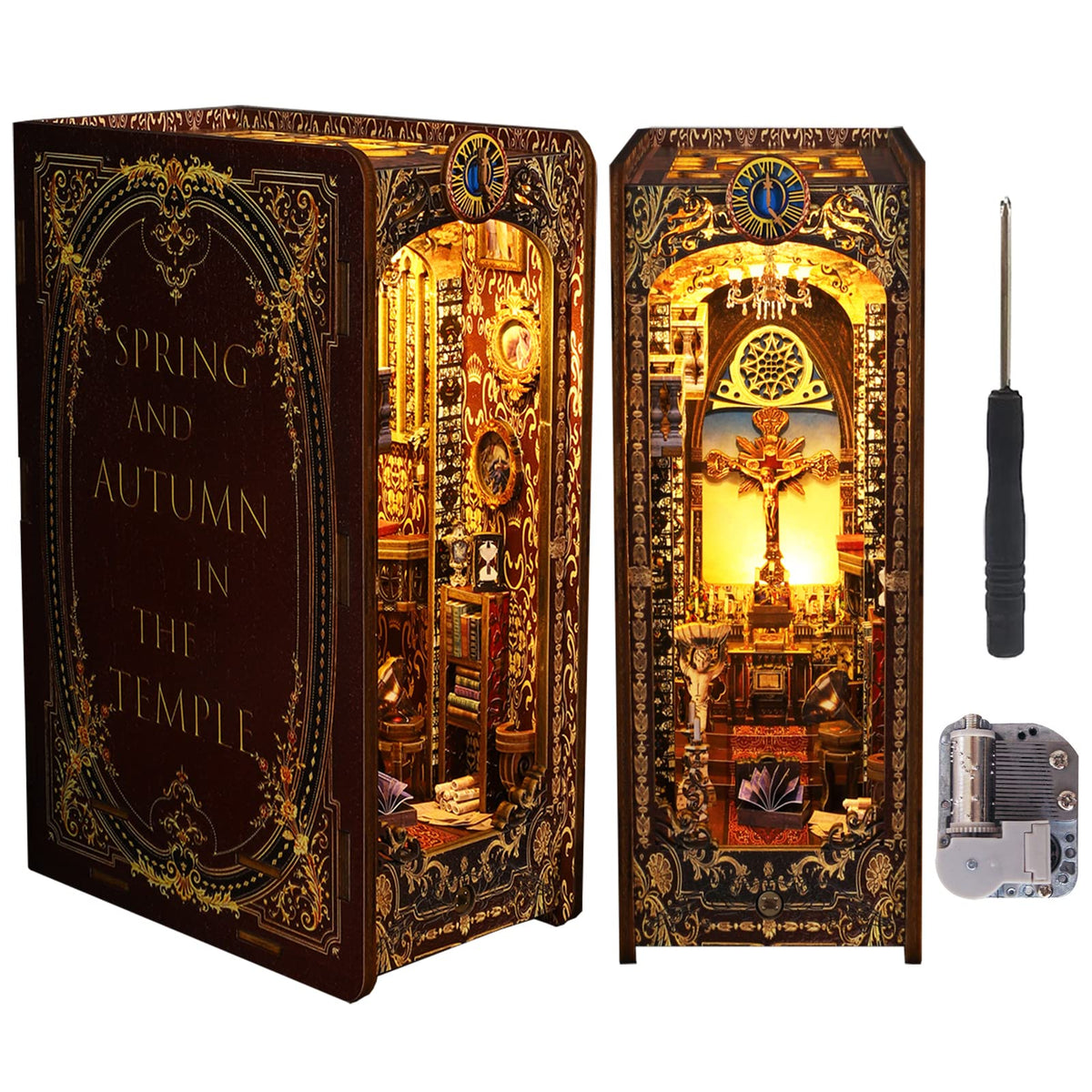 Spilay DIY Bookshelf Kit, Bookshelf Built-In Decorative Alley, Bookstop Model Making Kit with LED,Handmade Crafts, Birthday,Christmas and Valentines Day Gifts (Spring and autumn in the temple)