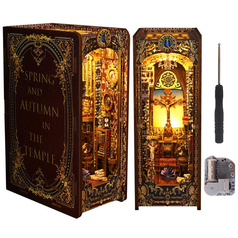 Spilay DIY Bookshelf Kit, Bookshelf Built-In Decorative Alley, Bookstop Model Making Kit with LED,Handmade Crafts, Birthday,Christmas and Valentines Day Gifts (Spring and autumn in the temple)