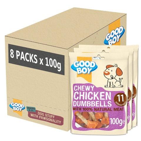 Good Boy - Chewy Chicken Dumbbells - Dog Treats - Made with 100% Natural Chicken Breast Meat - 100 g ? - Low Fat Dog Treats - Case of 8
