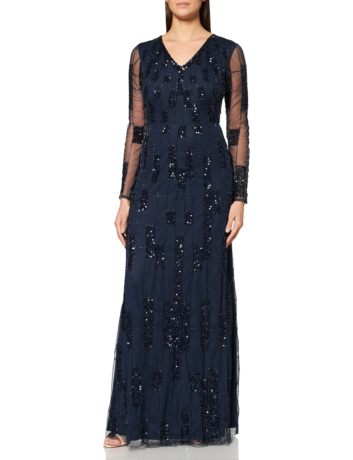 Amelia Rose Women's Libra Embellished Maxi Dress Special Occasion, Navy Peony, 8