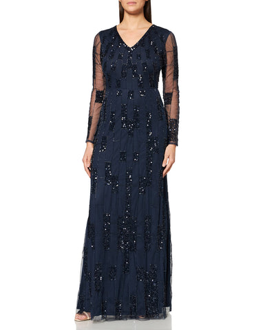 Amelia Rose Women's Libra Embellished Maxi Dress Special Occasion, Navy Peony, 8