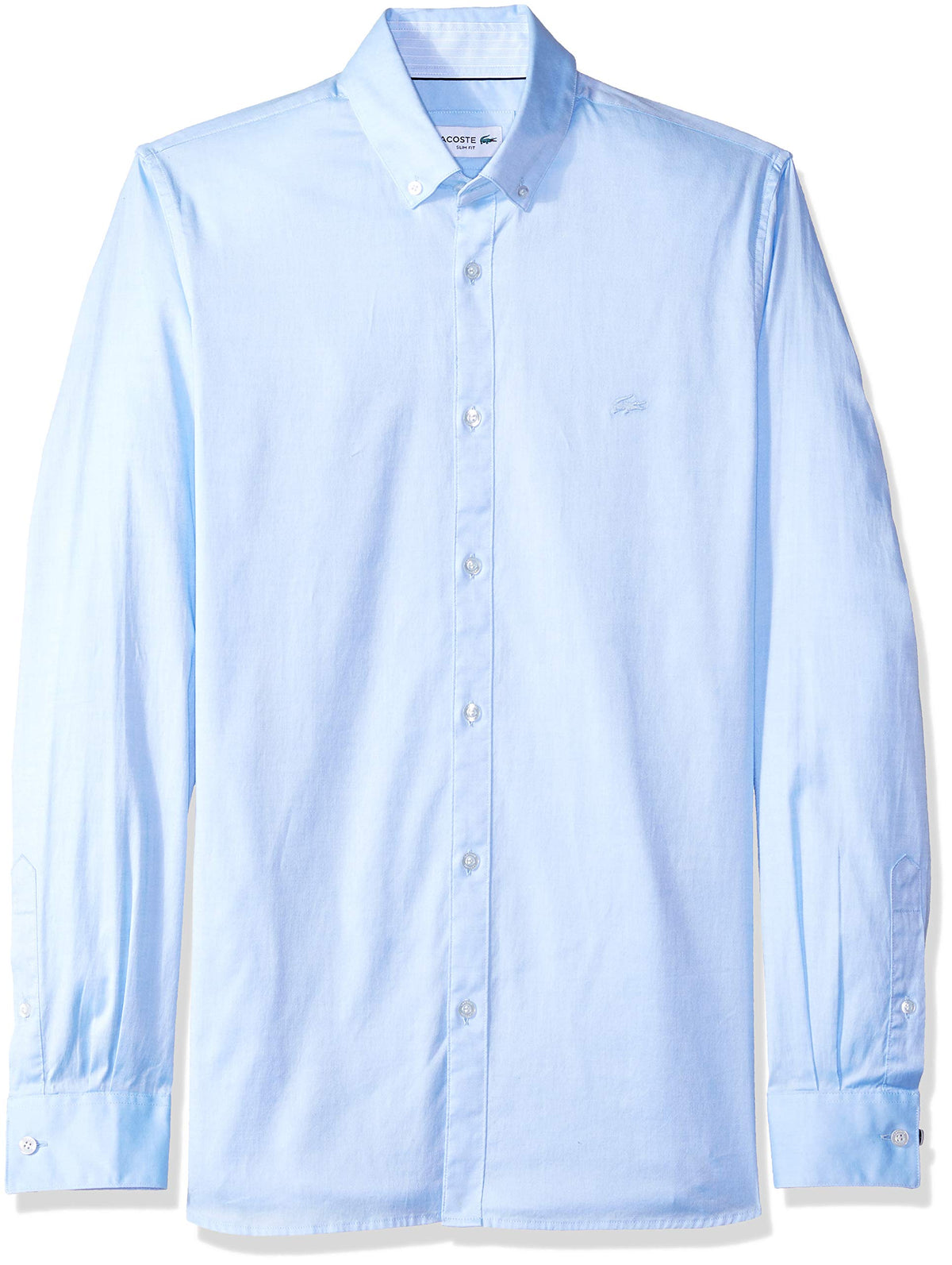 Lacoste Men's Long Sleeve Slim Fit Solid Stretch Pinpoint Button Down, Hemisphere Blue, 15