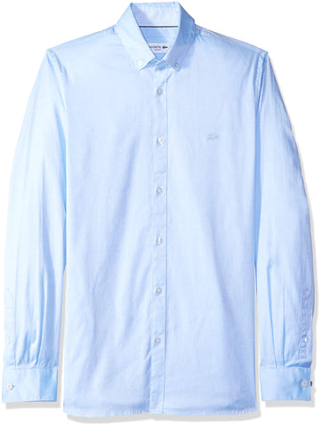 Lacoste Men's Long Sleeve Slim Fit Solid Stretch Pinpoint Button Down, Hemisphere Blue, 15