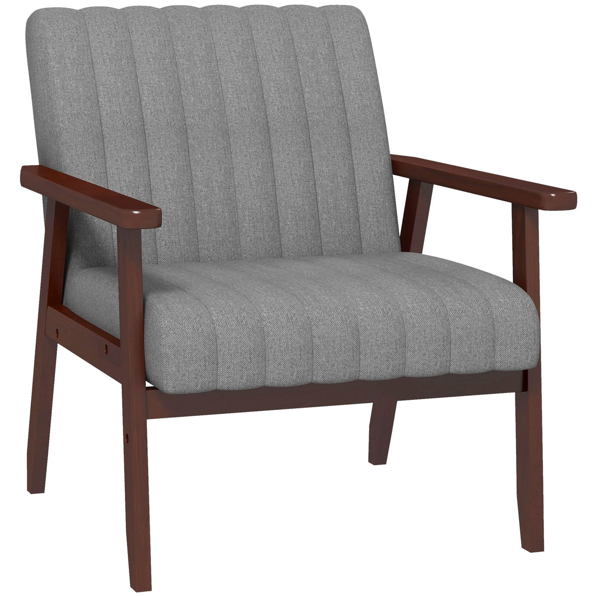 HOMCOM Fabric Accent Chair, Modern Tufted Armchair for Bedroom, Living Room, Upholstered Lounge Chair with Wood Legs, Grey