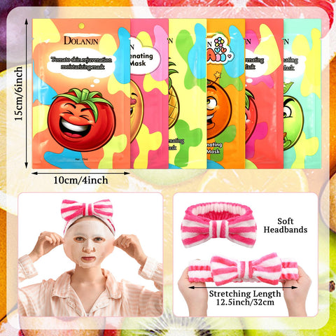 Dunzy 24 Pcs Face Mask Fruit Skin Care Mask Set with Spa Headband Bow Teens Skin Care Girls Women Nightime Summer Skin Care Party Stockings Holiday Gifts Skin Care Products (Fresh)
