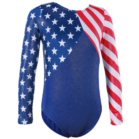 BAOHULU Gymnastics Leotards for Toddler Girls Patriotic Sparkle Red Blue Athletic Dancewear - - 13-14 Years