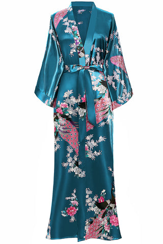 BABEYOND Kimono Dressing Gown Peacock Kimono Robe For Women Wedding Girl's Bonding Party Pyjamas 135cm Long (Turquoise)(Size: free size)