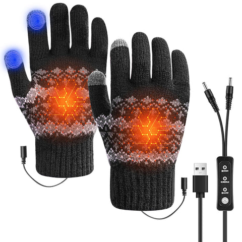 USB Heated Gloves for Men Women, Double-Sided Heating Touchscreen Hand Warmers Gloves, Yotako USB Rechargeable Knitted Gloves Washable Adjustable Temperature Warmer Gloves for Winter Gift (Black)