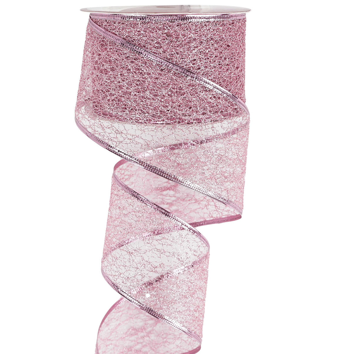 MEEDEE Pink Glitter Ribbon Wire Mesh Ribbon Pink Christmas Ribbon Wired Christmas Ribbon 2.5 Inch Pink Wired Ribbon for Christmas Tree Decoration, Ribbon Garland, Wreath Bow Making (25 Yards)