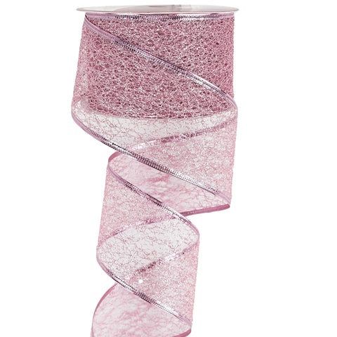 MEEDEE Pink Glitter Ribbon Wire Mesh Ribbon Pink Christmas Ribbon Wired Christmas Ribbon 2.5 Inch Pink Wired Ribbon for Christmas Tree Decoration, Ribbon Garland, Wreath Bow Making (25 Yards)