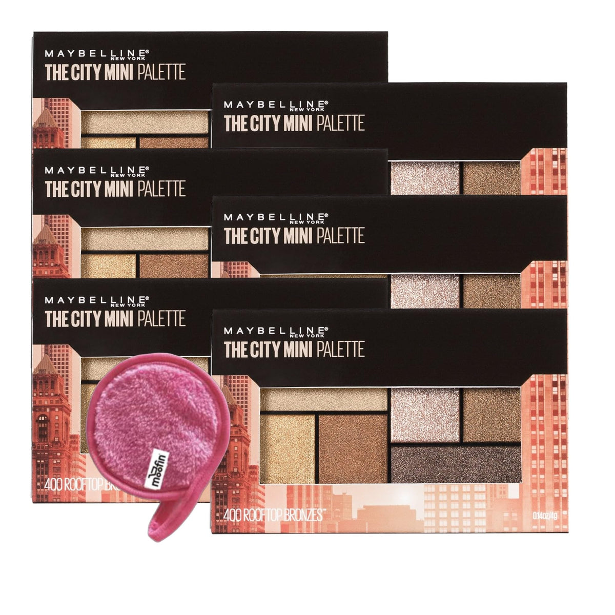 Eyeshadow Palette | Bundle with Makeup Cleansing Cloth, 0.14 oz, Eye Shadow Palette Makeup, High-Pigment, The City Mini Eyeshadow Palette, Bronzes Neutral Eyeshadow Palette, All Day~ [Pack of 6]