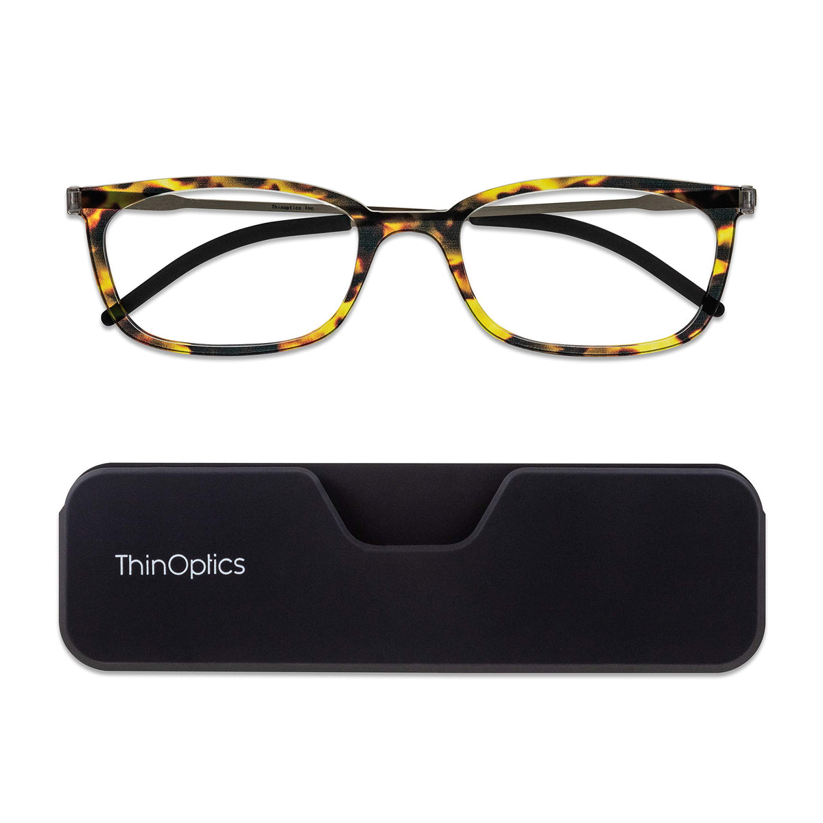 ThinOptics Unisex Adult Glasses Reading, Attachable Case / Rectangle Tortoise, 2.50 US