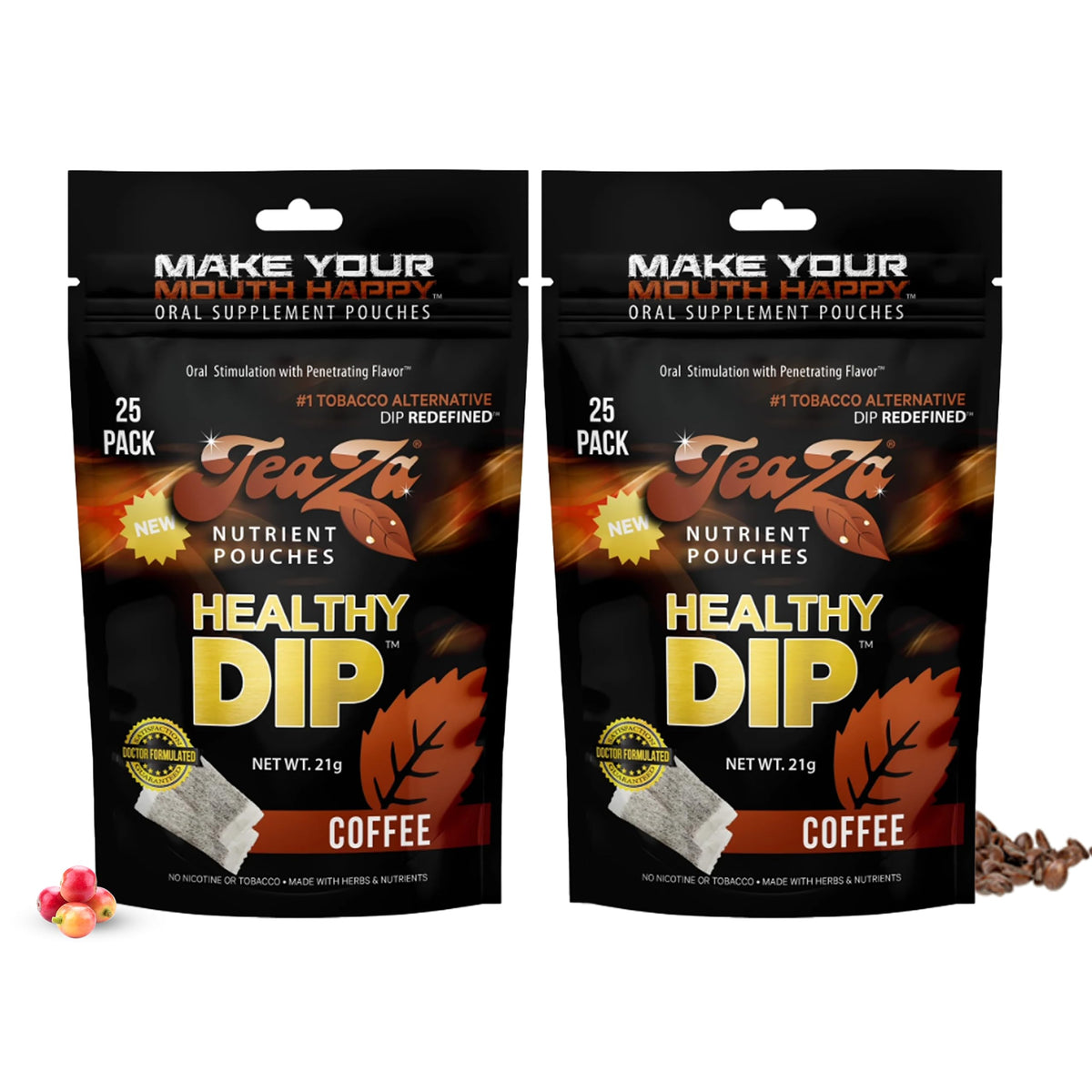 Teaza Energy Tobacco Free Snuff Nicotine Free Pouches, Smokeless Alternative Snuff Healthy Chewing Dipping, Coffee (2 Pack) Tobacco Free Chew Alternative Dip No Crash Fully Premium Flavored