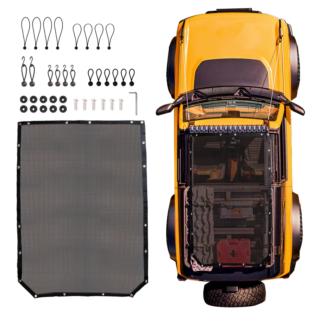 RERPRO Sunshade Compatible with 2021 2022 2023 2024 New Ford Bronco 2 Door Sun Shade Bikini Top Roof Bimini Soft Mesh Net Exterior Accessories, Blocks UV Wind Noise, Black