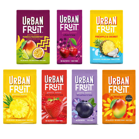 URBAN FRUIT Sharing Pack Mixed Case Gently Baked Fruit Healthy Vegan Snack 85-100g (Pack of 7)
