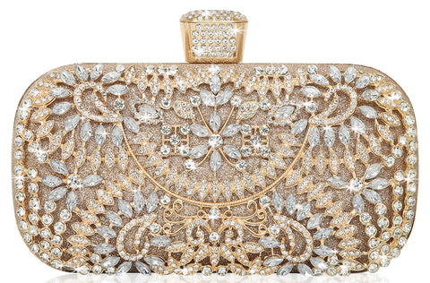Covelin Women's Rhinestone Decorated Evening Bag, Tote Shoulder Crossbody Handbag with Chain, Champagne, M