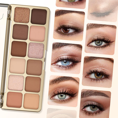 Boobeen 12 Shades Eyeshadow Palette Makeup, Blendable High Pigmented Eye Shadow for Natural Eye Look, Neutral Nudes Eye Shadow Makeup for Women, Create Matte and Shimmer Finishes, All Day Wear