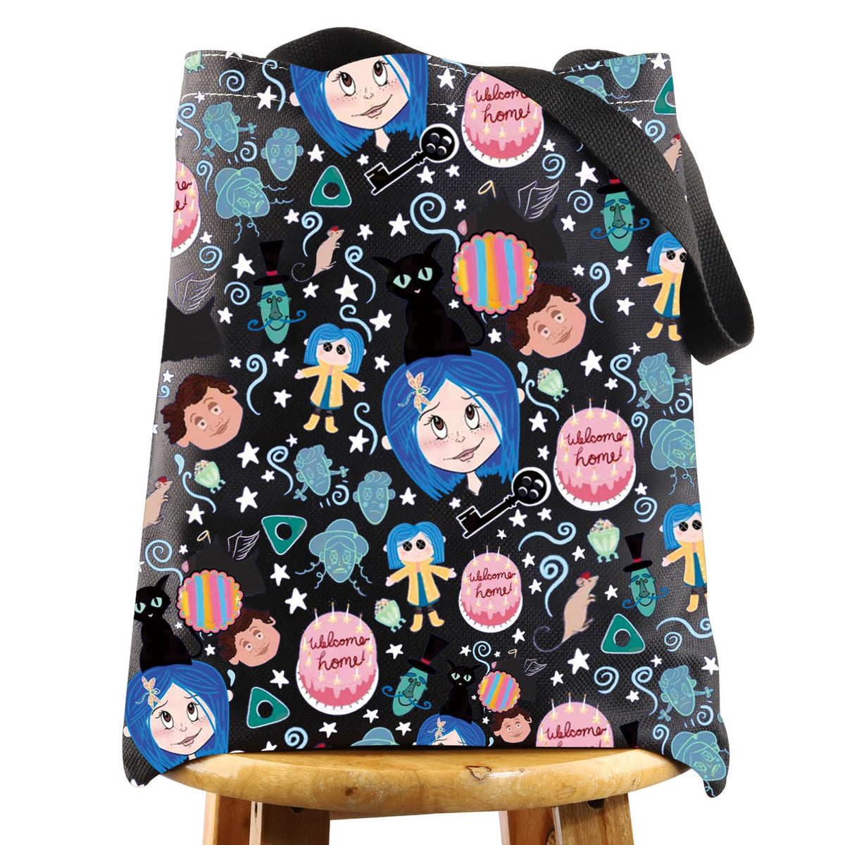 WZMPA Coraline Cosmetic Bag Mr. Bobinsky Fans Gift The Secret Door Makeup Zipper Pouch Bag For Cartoon Movie Fans (welcome home T-BL)