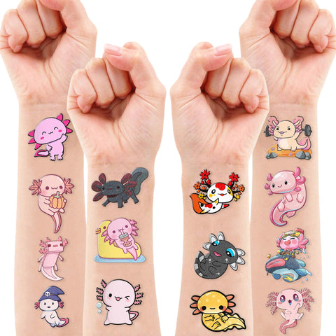 Axolotl Temporary Tattoos Stickers - 8 Sheets 74pcs | Super Cute Party Favors for Kids | Ideal Birthday Party Decorations and Classroom Prizes Safe and Fun Fake Tattoos | Perfect Gifts for Boys Girls