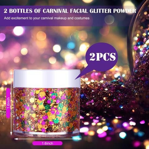 Swiffen 2 Pcs Mardi Gras Face Glitter 0.7 oz Chunky Glitter Purple Gold Green Glitter Gel Music Festival Rave Sequins Body Glitter Gel for Face Body Hair Rave Accessories and Costume Party Dance