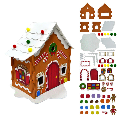 JOYIN Christmas Art and Craft Kit DIY with 3D Gingerbread House, Christmas Tree Door Sign, Foam Stocking Kit, Two Characters Decors Kids Boys & Girls Activities Project Set