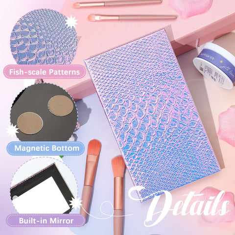Dansib 2 Pieces Magnetic Palette Mermaid Empty Palette with Mirror and 36 Pcs Adhesive Metal Empty Palette Stickers Large Mermaid Makeup Empty Palette for Eyeshadow Lipstick Blush Powder