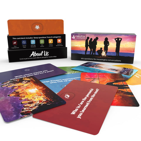 metaFox About Us Conversation Starter Cards - 101 Questions Game to Get to Know People (English)