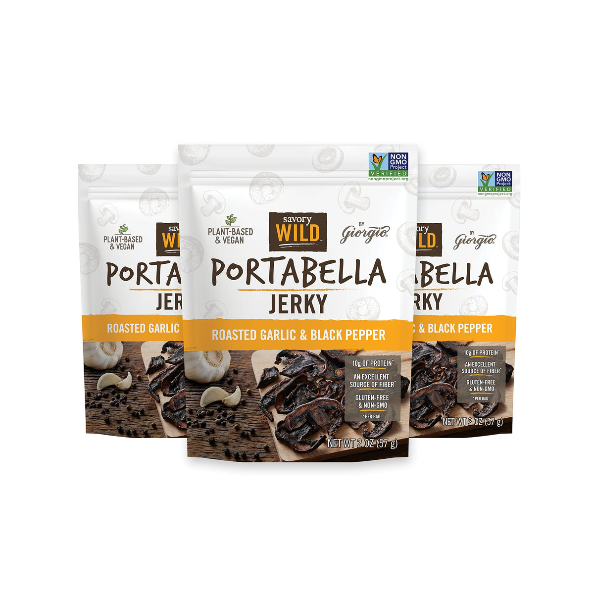 Savory Wild Portabella Mushroom Jerky - Roasted Garlic & Black Pepper (3 Pack)