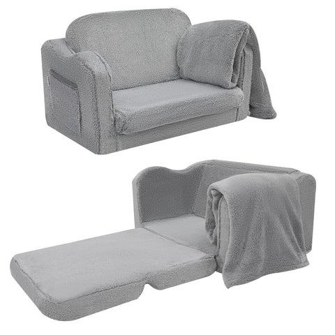 MeMoreCool Toddler Couch Fold Out Kids Couch for Playroom, Flip Out Kids Chair for Toddlers Girls Boys, Fold Up Kids Sofa Convertible Toddler Sofa to Folding Lounger, Pull Out Baby Couch Plush Grey
