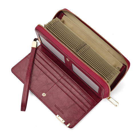 VANNANBA Long Wallet for Women Genuine Leather Zipper Wallet with 30 Card Slots|2 ID Windows|RFID Blocking|Wrist Strap|Cash Compartments|Gift Package,Large Capacity Organizer Accordion Wallet, Red,