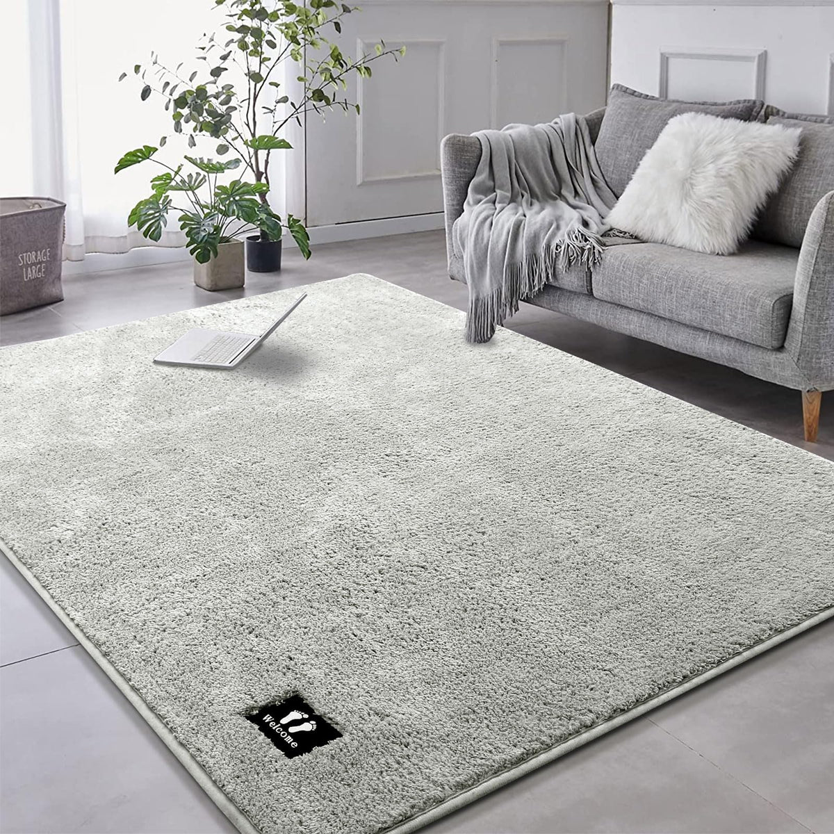 RTBQJ-AT Area Rugs 120x160 cm Soft Light Grey Rug, Non-slip Rugs Living Room Washable Rugs for Bedroom, Extra Large Rug for Living Room Bathroom, kitchen, Laundry Luxury Room Decor