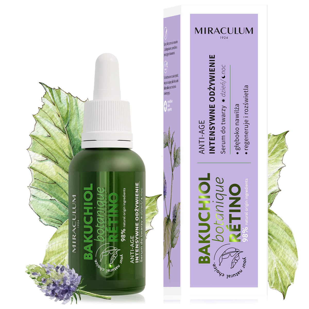 Miraculum Bakuchiol Anti-Aging Regenerating Day and Night Face Serum - Moisturising Face Serum with Vitamin C- Botanic Retinol - 4D Hyaluronic Acid Face Serum - Vegan Natural Face Serum - 30 ml