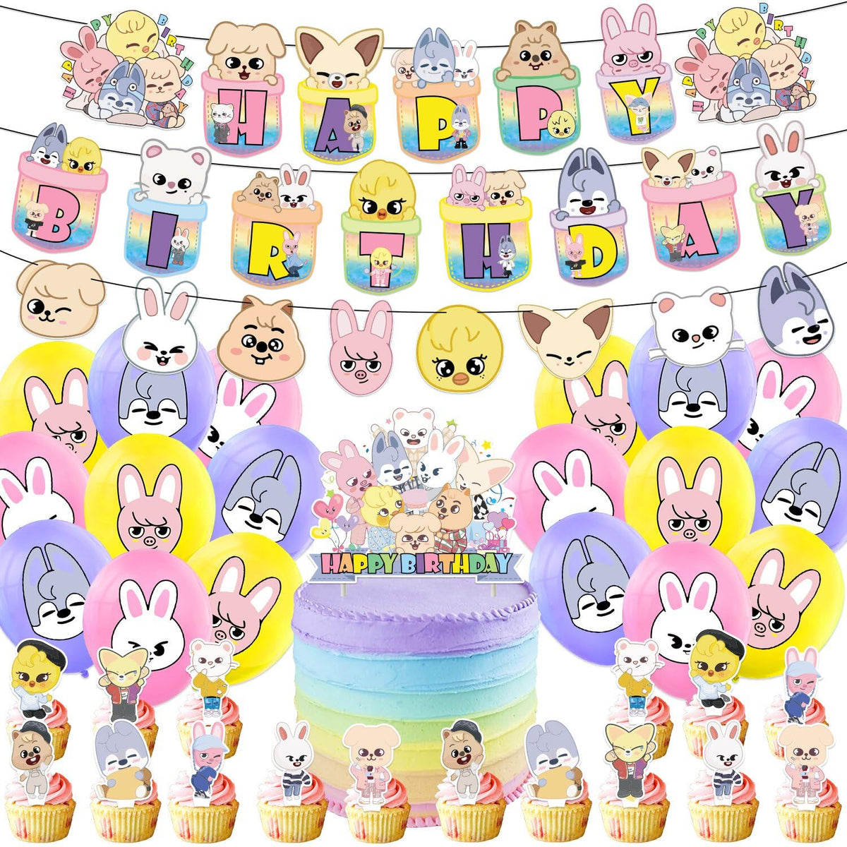 Stray Kids Birthday Party Decoration SKZOO Party Supplies Stray Kids Merch Including Banners Balloons Cake Topper Cupcake Toppers Garlands