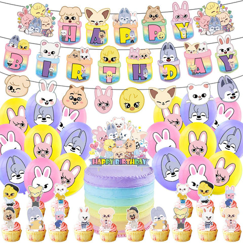 Stray Kids Birthday Party Decoration SKZOO Party Supplies Stray Kids Merch Including Banners Balloons Cake Topper Cupcake Toppers Garlands