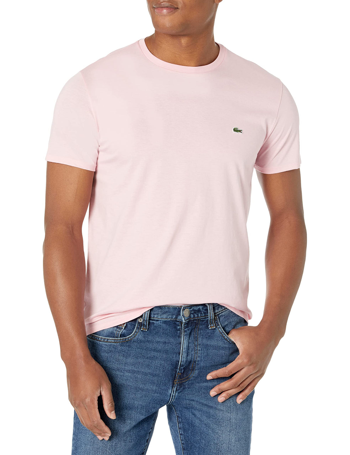 Lacoste Mens Short Sleeve Crew Neck Pima Cotton Jersey T-Shirt, Lotus Pink, Large