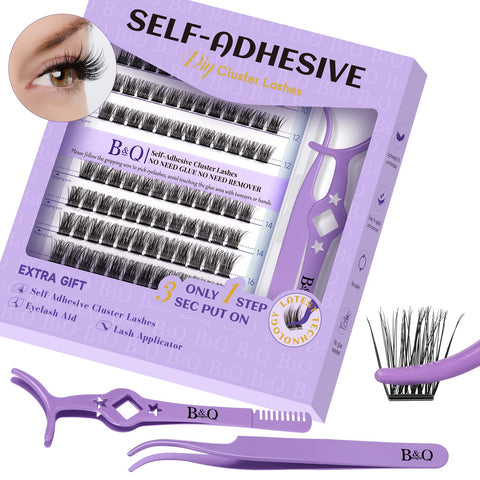 B&Q Self Adhesive Eyelashes Extensions Kit 120 PCS Self Adhesive Lashes 8-18 Mixed No Glue Eyelashes ZC02 Press On Eyelashes Clusters Kit Natural Adhesive Lashes Self Application (ZC02-D-MIX)