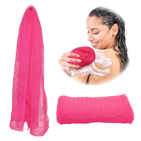 Adeton African Exfoliating Net Sponge, Authentic, Real, Body Scrubber, Long Bath Wash Cloth, Body Exfoliator, Sapo, Shower Accessories, Back Foot Scalp Scrub, Flat Dead Skin Remover Body Wash (Pink)