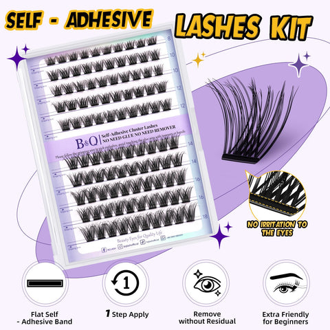 B&Q Self Adhesive Eyelashes Extensions Kit 100 PCS 8-18 Mixed Self Adhesive Lashes No Glue Eyelashes ZC01 Press On Eyelashes Clusters Kit Natural DIY Lash Extension Kit No Glue Lashes?ZC01-D-MIX?