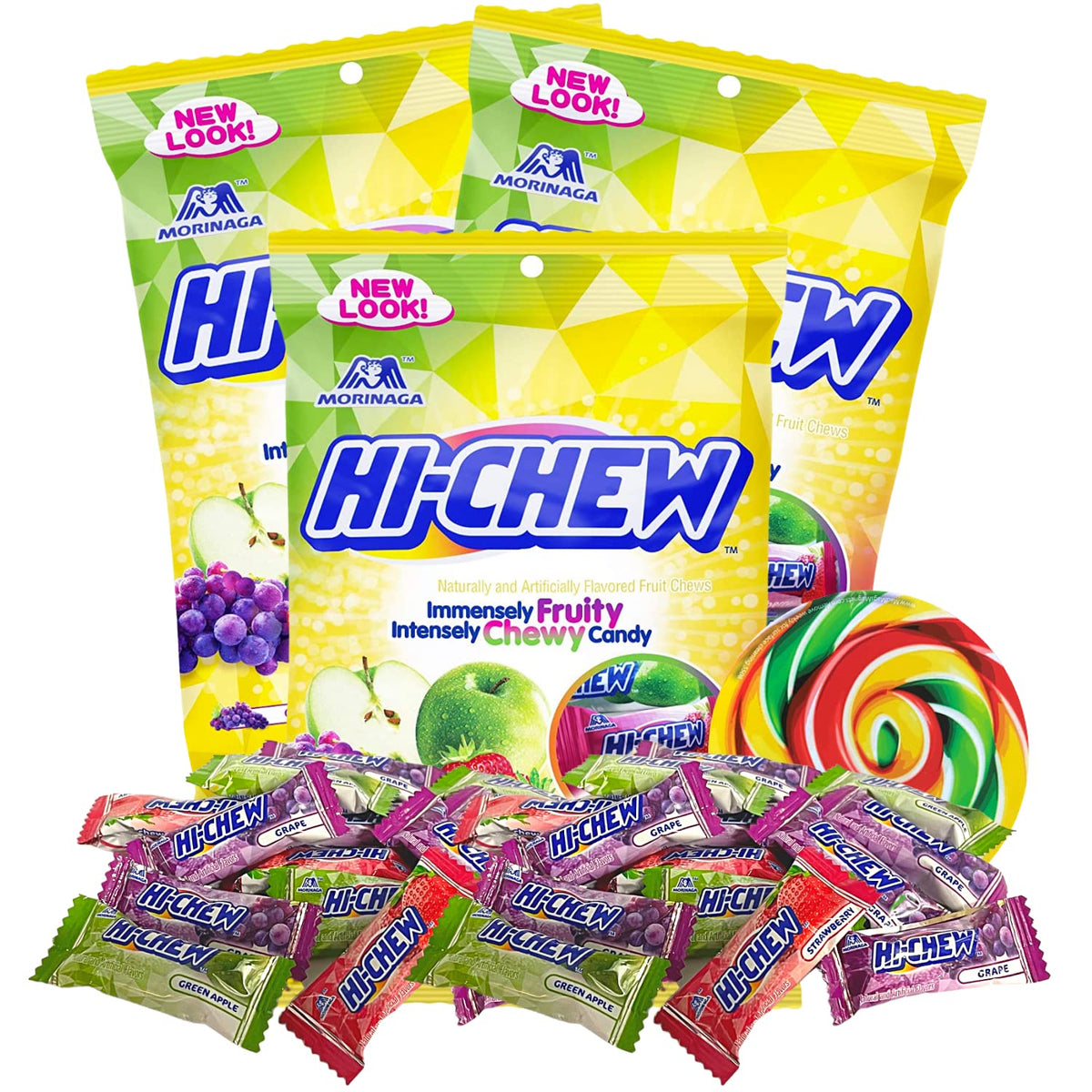 Original Mix Juicy Fruit Chews, Individually Wrapped Strawberry, Green Apple, and Grape Flavored Candies, Authentic Japanese Candy, Pack of 3, 3.53 Ounces