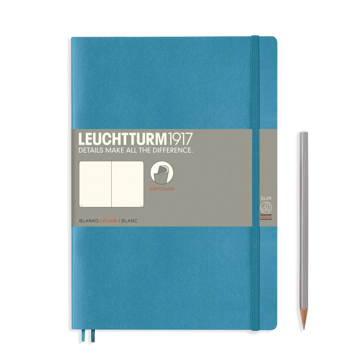 LEUCHTTURM1917 - Notebook Softcover Composition B5-123 Numbered Pages for Writing and Journaling (Plain, Nordic Blue)