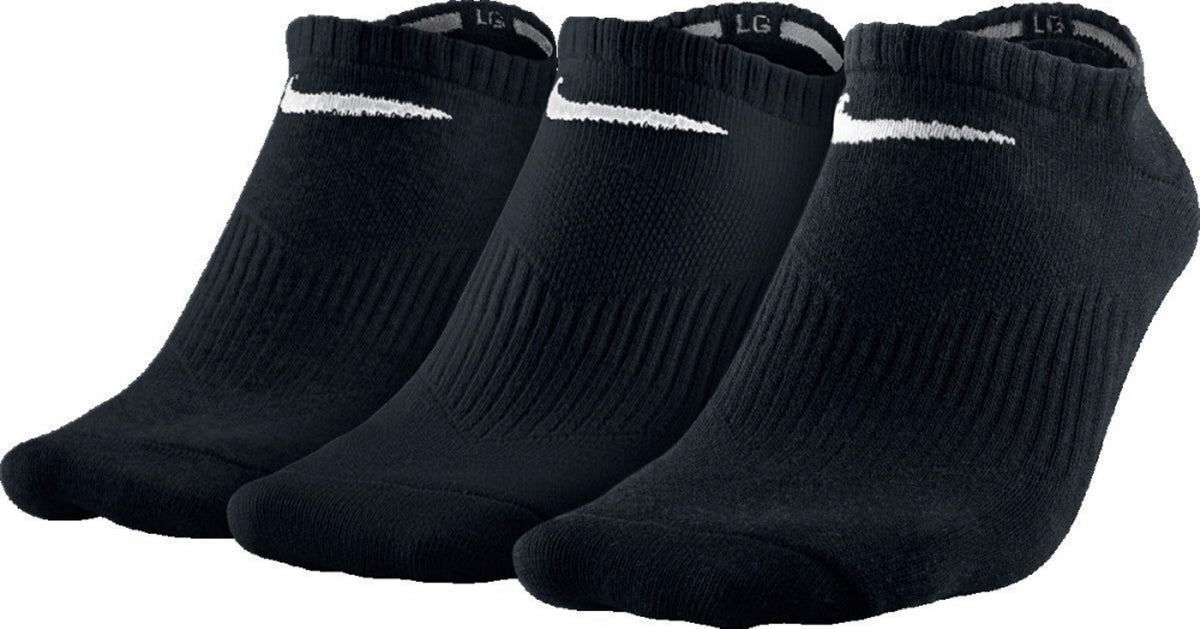 Nike Lightweight No Show 3 Pair Sock - Black/White, X-Large