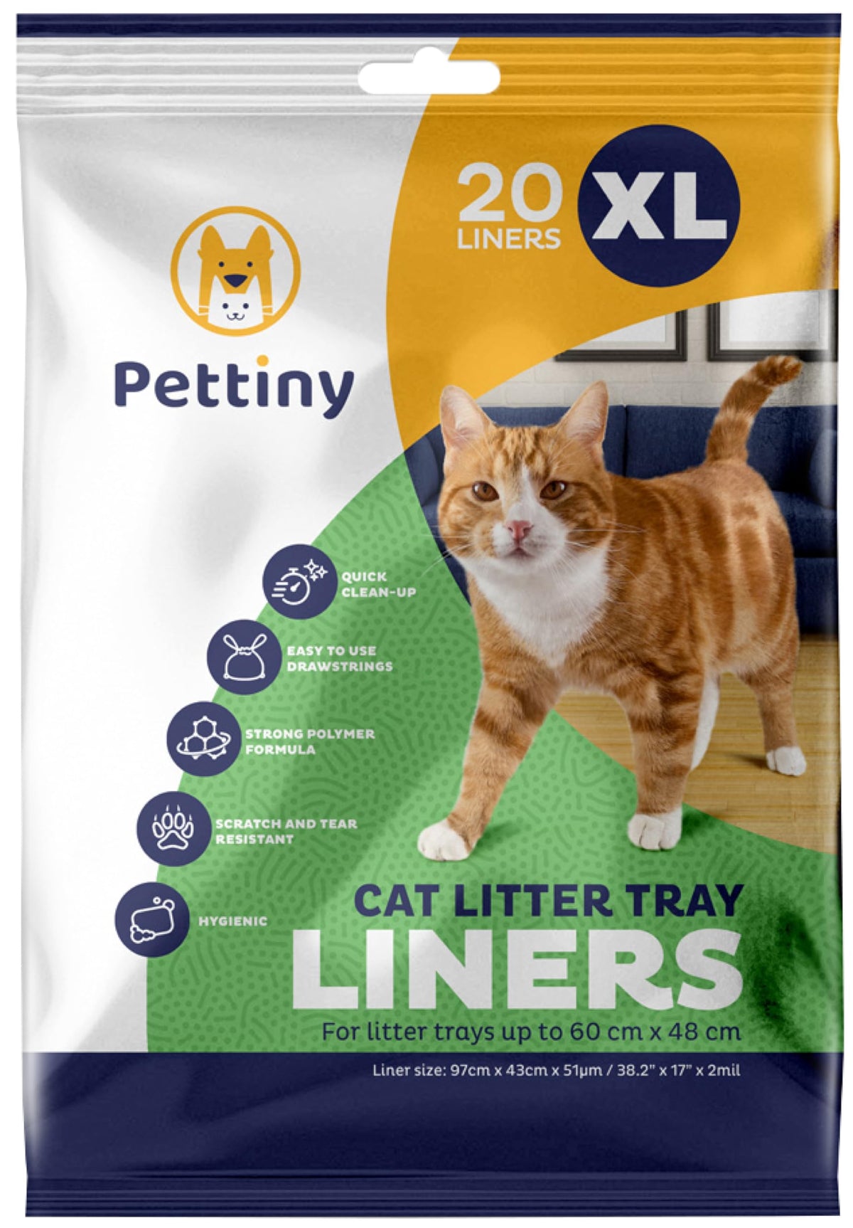Pettiny 20 XL Cat Litter Tray Liners with Drawstrings Scratch Resistant Bags for Extra Large Litter Box